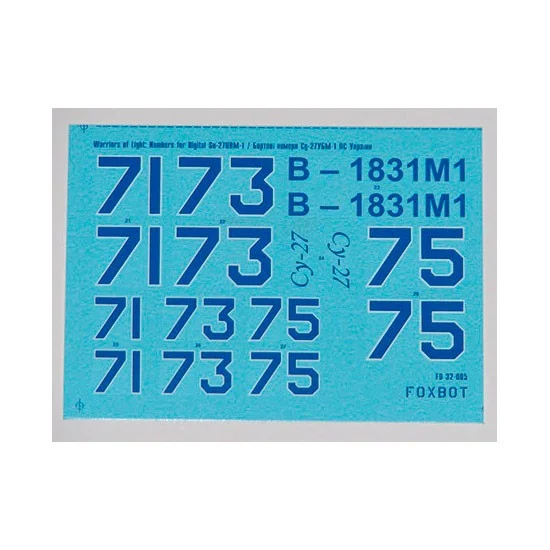 FOXBOT 32-005 1/32 Sukhoi Su-27UBM, Ukranian AF, Digital Camo Numbers Decals for Trumpeter