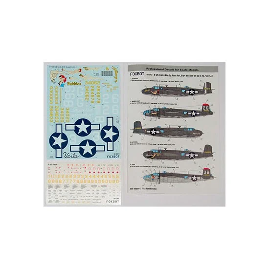 FOXBOT 48-043 1/48 B-25G/H/J Mitchell (Late) 'Pin-Up Nose Art and Stencils' Part # 3 Decals