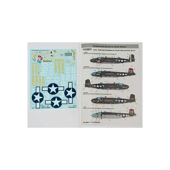 FOXBOT 48-043A 1/48 B-25G/H/J Mitchell (Late) 'Pin-Up Nose Art' Part # 3 (Stencils not included) Decals