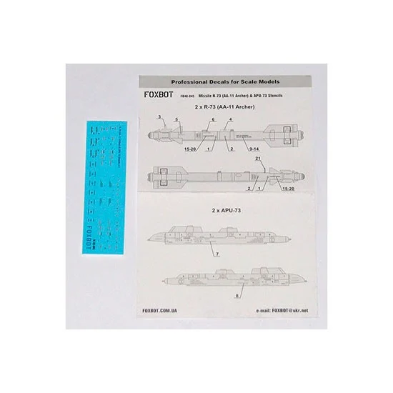 FOXBOT 48-045 1/48 Missile R-73 (AA-11 Archer) & APU-73 Stencils Decals for Soviet Aircraft