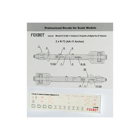 FOXBOT 48-050 1/48 Missile R-73 (AA-11 Archer) & 7/8 points of Digital Su-27 Stencils Decals