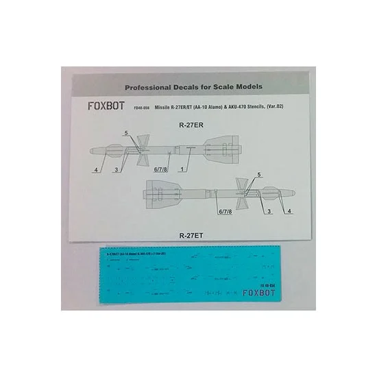 FOXBOT 48-056 1/48 Missile R-27ER/ET (AA-10 Alamo) & AKU-470 (Var.2) Stencils Decals