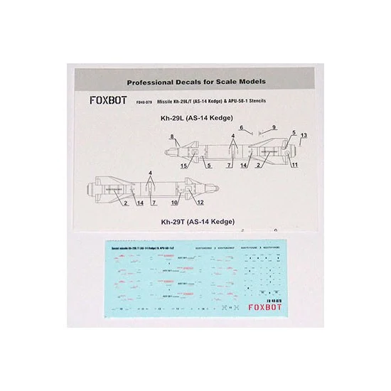 FOXBOT 48-079 1/48 Soviet Aircraft Missile Kh-29L/T (AS-14 Kedge) APU-58-1 Stencils Decals