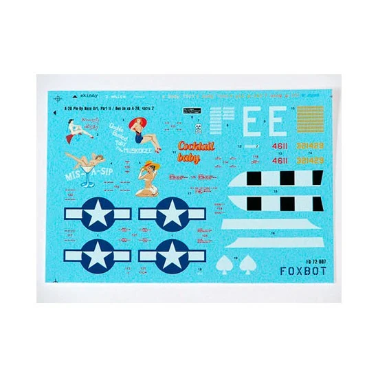 FOXBOT 72-007 1/72 Douglas A-20 Boston 'Pin-Up Nose Art and Stencils' Part # 2 Decals
