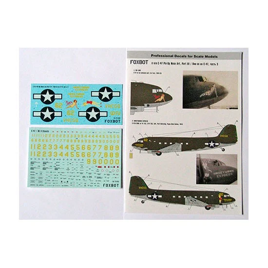 FOXBOT 72-019 1/72 Douglas C-47 Skytrain/Dakota 'Pin-Up Nose Art and Stencils' Part # 3 Decals