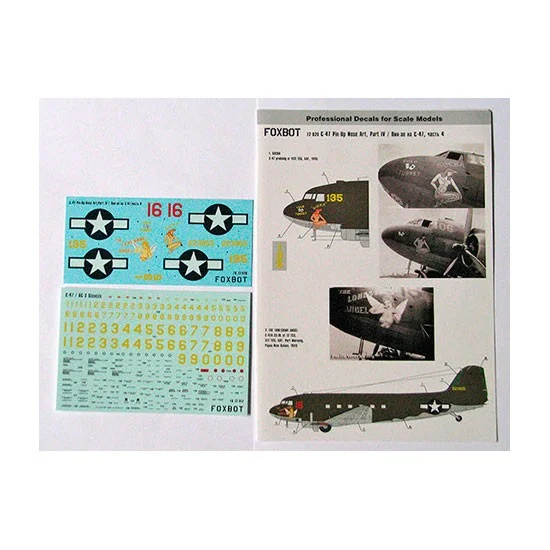 FOXBOT 72-020 1/72 Douglas C-47 Skytrain/Dakota 'Pin-Up Nose Art and Stencils' Part # 4 Decals