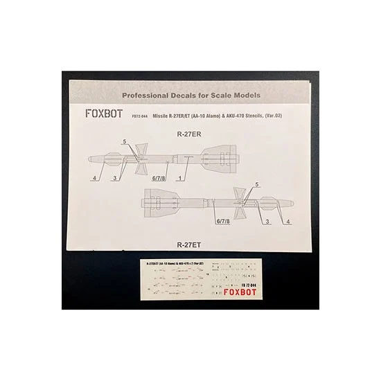 FOXBOT 72-044 1/72 Soviet Missile R-27ER/ET (AA-10 Alamo) & AKU-470 Stencils (Var.2) Decals