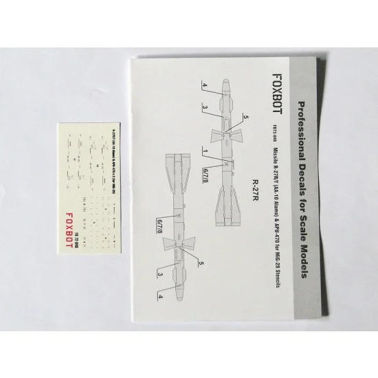 FOXBOT 72-048 1/72 Soviet MiG-29 Missile R-27R/T (AA-10 Alamo) and APU-470 Stencils Decals