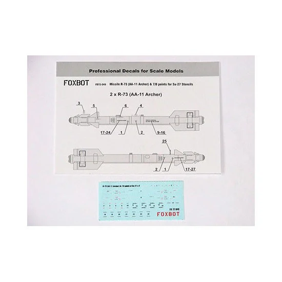 FOXBOT 72-049 1/72 Missile R-73 (AA-11 Archer) & 7/8 points for Su-27 Stencils Decals
