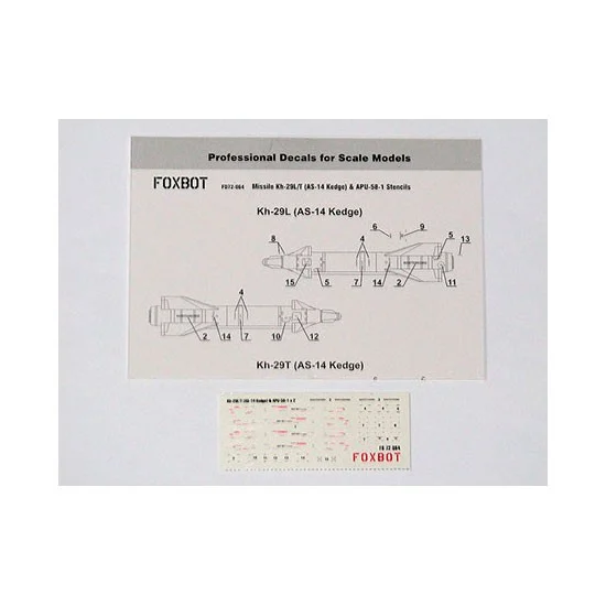 FOXBOT 72-064 1/72 Missile Kh-29L/T AS-14 Kedge APU-58-1 Stencils Decals for Soviet Aircraft