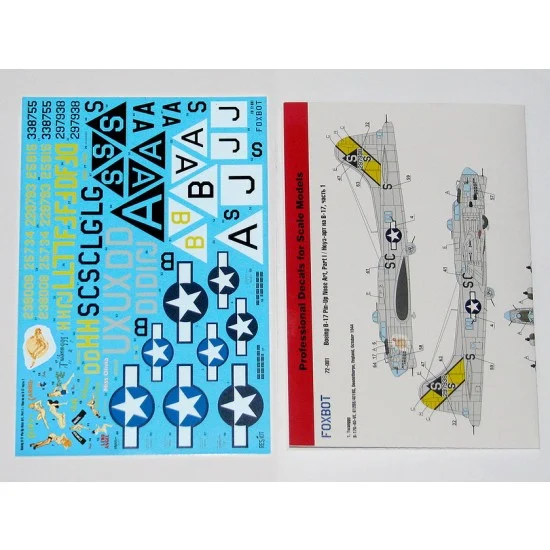FOXBOT 72-081 1/72 B-17F/G Flying Fortress ''Pin-Up Nose Art'' Markings Decal Part #1