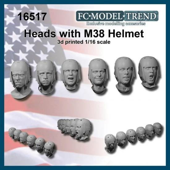FC Model Trend 16517 1/16 WWII US Tank Crew Heads w/M38 Helmet. - Model Figures