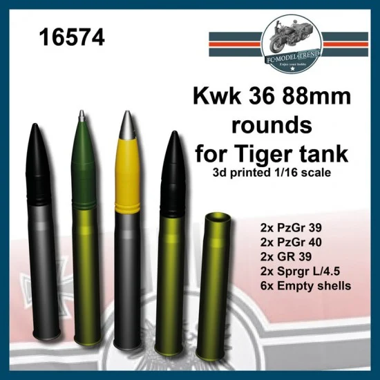 FC Model Trend 16574 1/16 KwK 36 88mm Rounds for Tiger Tank (3D Printed Kit) - Military Vehicles & Tanks