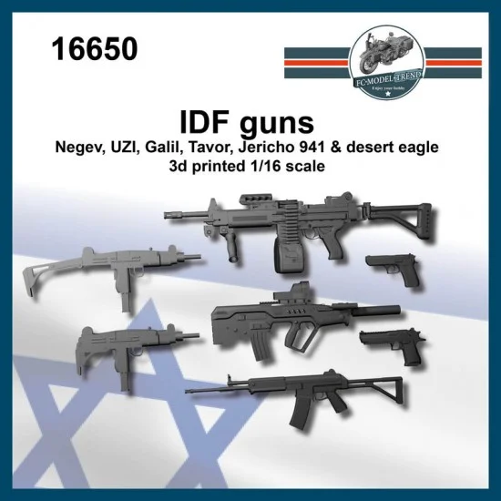 FC Model Trend 16650 1/16 IDF Guns: Negev, Uzi, Galil, Tavor, Jericho 941, Desert Eagle - Model Figures