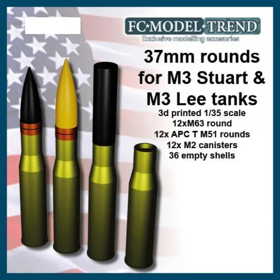FC Model Trend 35407 1/35 US 37mm Rounds for M3 Stuart and M3 Lee Tanks - Military Vehicles & Tanks