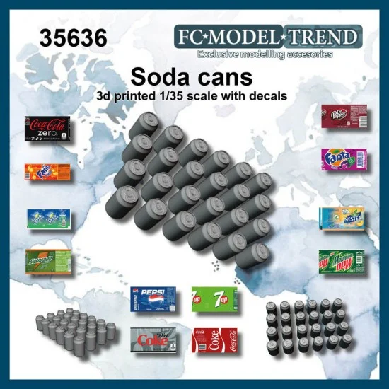FC Model Trend 35636 1/35 Soda Cans w/Decals - Scenics & Diorama
