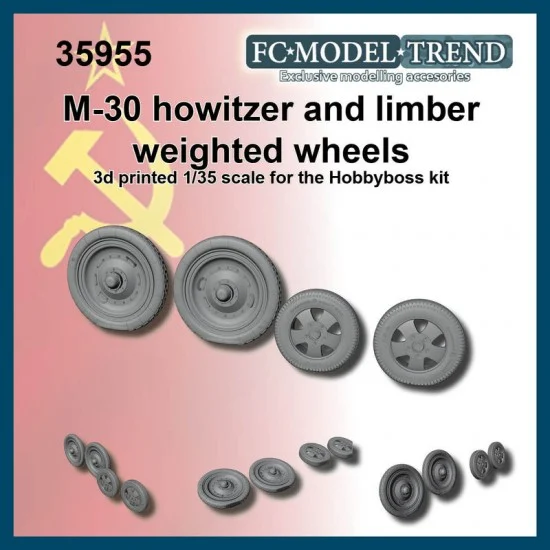 FC Model Trend 35955 1/35 M-30 Howitzer and Limber Weighted Wheels for HobbyBoss kits