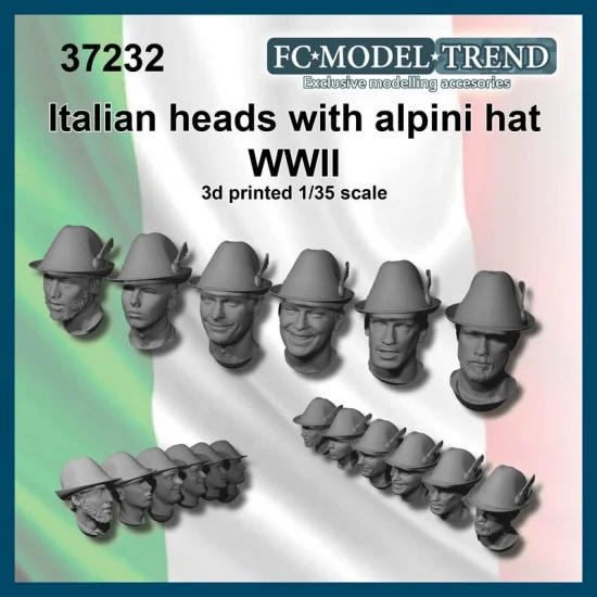 FC Model Trend 37232 1/35 Italian Soldier Heads w/Alpini Hat - Model Figures