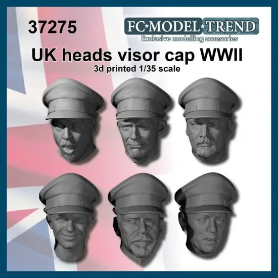 FC Model Trend 37275 1/35 WWII British Officer Heads with Visor Caps - Model Figures