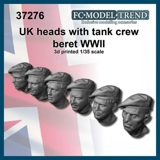 FC Model Trend 37276 1/35 WWII British Tank Crew Heads with Beret - Model Figures