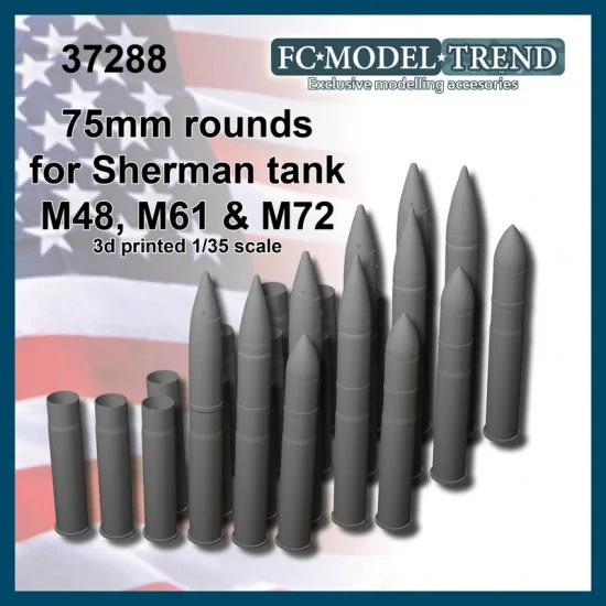 FC Model Trend 37288 1/35 75mm Rounds for Sherman Tank M48, M61, M72 - Military Vehicles & Tanks