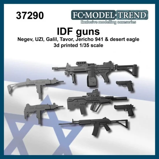 FC Model Trend 37290 1/35 IDF Guns: Negev UZI, Galil, Tavor, Jericho 941, Desert Eagle - Model Figures