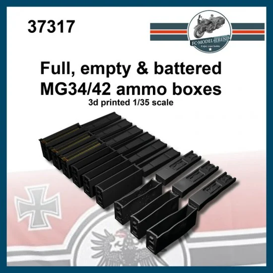 FC Model Trend 37317 1/35 German MG34 Full, Empty and Battered Ammo Boxes - Model Figures