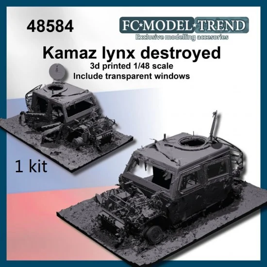 FC Model Trend 48584 1/48 Destroyed Kamaz/Iveco Lynx with Transparent Windows (3D Printed Kit) - Scenics & Diorama