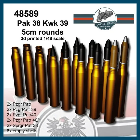 FC Model Trend 48589 1/48 Pak 38 KwK 39 5cm Rounds (3D Printed Kits) - Military Vehicles & Tanks