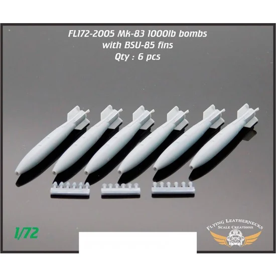 Flying Leathernecks FL172-2005 1/72 Mk-83 1000lb Bomb with BSU-85 Fin (6 bombs)
