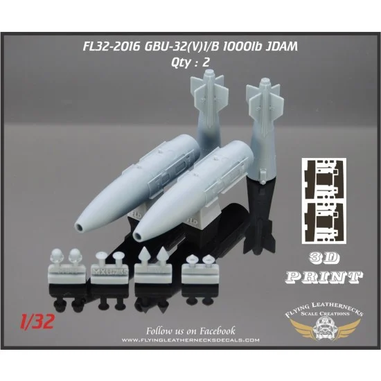 Flying Leathernecks FL32-2016 1/32 GBU-32 1000lb JDAM (2) Mk-83/BLU-110 Bombs with KMU-559