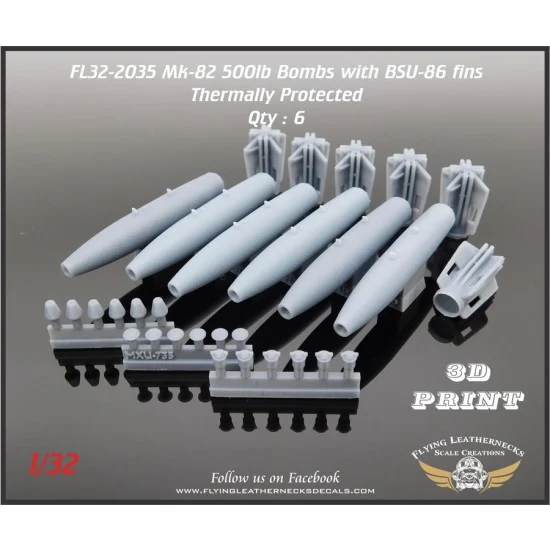 Flying Leathernecks FL32-2035 1/32 Mk-82 thermally protected with BSU-86 Retarded Fin (6pcs)