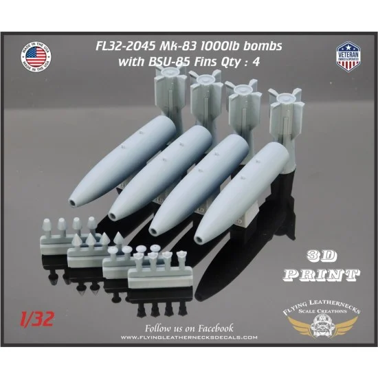 Flying Leathernecks FL32-2045 1/32 Mk-83 1000lb Bombs with BSU-85 Fins (4pcs)