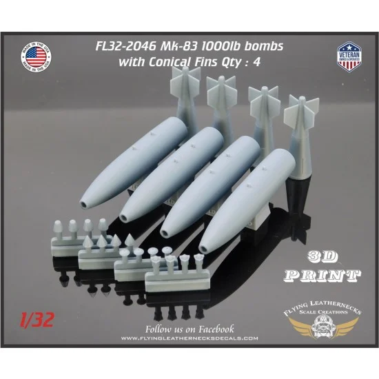 Flying Leathernecks FL32-2046 1/32 Mk-83 1000lb Bombs with Conical Fins (4pcs)