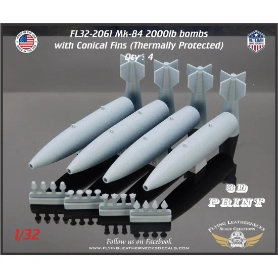 Flying Leathernecks FL32-2061 1/32 Mk-84 2000lb Bombs with Conical Fins Thermally Protected (4pcs)