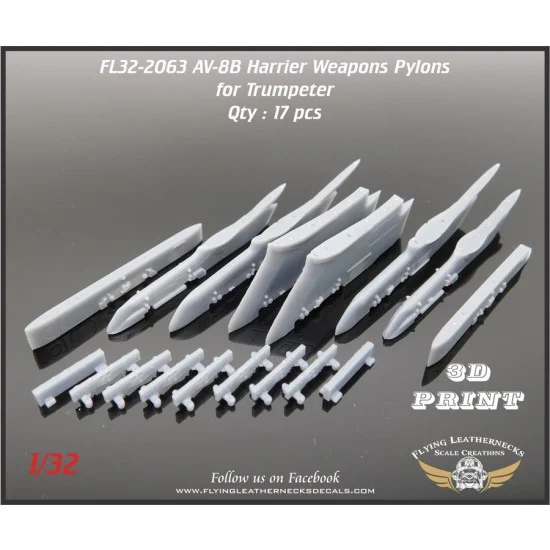 Flying Leathernecks FL32-2063 1/32 AV-8B Weapons Pylons for Trumpeter