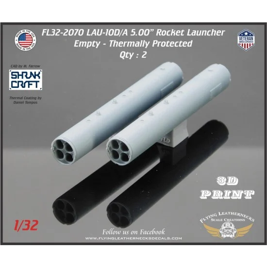 Flying Leathernecks FL32-2070 1/32 LAU-10D/A 5.00'' Rocket Pod (Empty) Thermally Protected