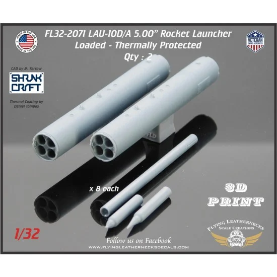 Flying Leathernecks FL32-2071 1/32 LAU-10D/A 5.00'' Rocket Pod (with Warheads) Thermally Protected