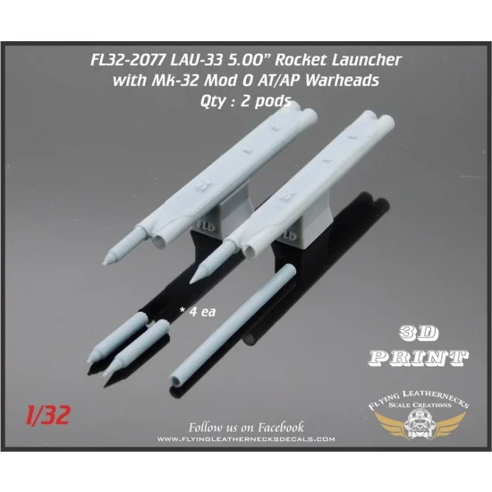 Flying Leathernecks FL32-2077 1/32 LAU-33 Dual 5.00" Rocket Launcher (with rockets and HE warheads)