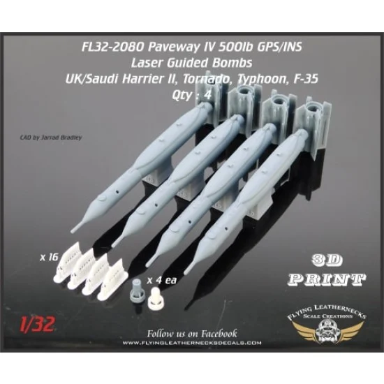 Flying Leathernecks FL32-2080 1/32 Paveway IV 500lb GPS/INS Laser Guided Bomb (4pcs)