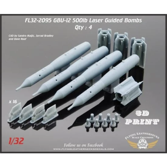 Flying Leathernecks FL32-2095 1/32 GBU-12 500lb Laser Guided Bomb (4pcs)