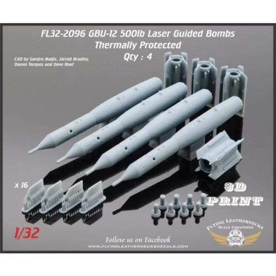 Flying Leathernecks FL32-2096 1/32 GBU-12 500lb Laser Guided Bomb (4pcs) - Thermally Protected