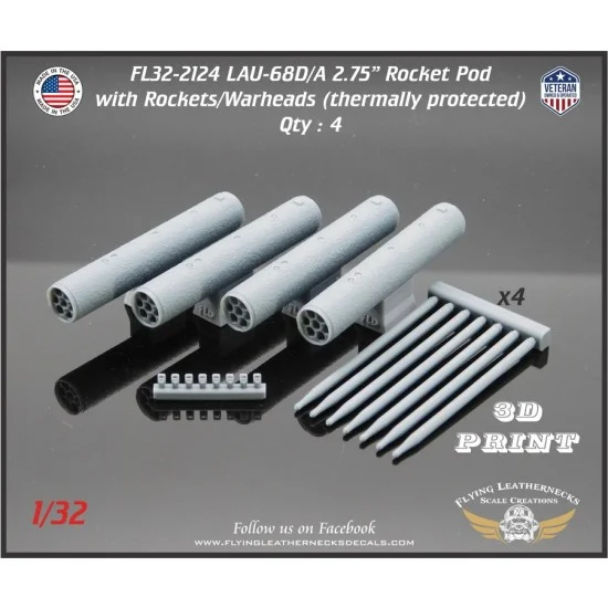 Flying Leathernecks FL32-2124 1/32 LAU-68D/A 2.75'' Rocket Pod Thermally Protected Loaded