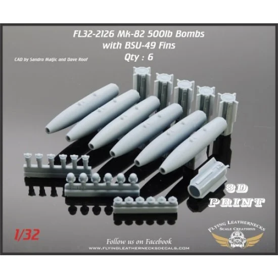 Flying Leathernecks FL32-2126 1/32 Mk-82 500lb Bombs with BSU-49 Ballute Fin (6pcs)