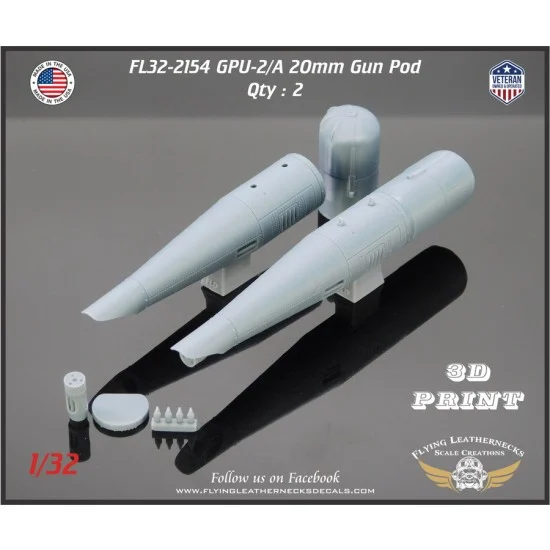 Flying Leathernecks FL32-2154 1/32 GPU-2/A 20mm Gun Pods for OV-10 Bronco / A-4 Skyhawk (2pcs)