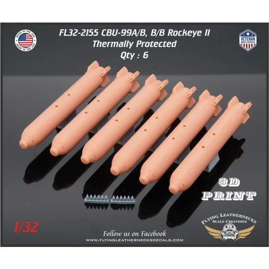 Flying Leathernecks FL32-2155 1/32 CBU-99A/B Rockeye II Cluster Bombs (6pcs)