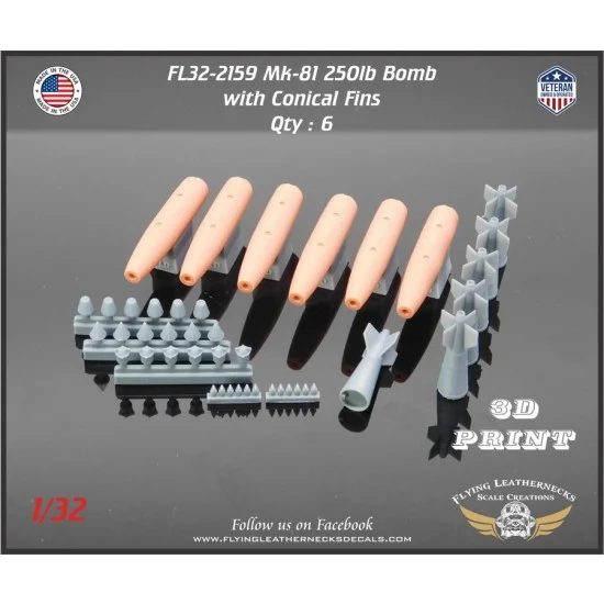 Flying Leathernecks FL32-2159 1/32 Mk-81 250lb Bomb with Conical Fins (6pcs)