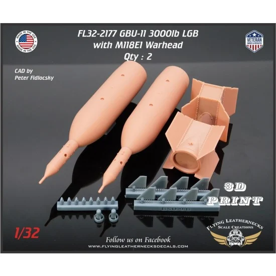 Flying Leathernecks FL32-2177 1/32 USAF F-4 GBU-11 3000lb Laser Guided Bombs with M118E1 Warheads (2pcs)