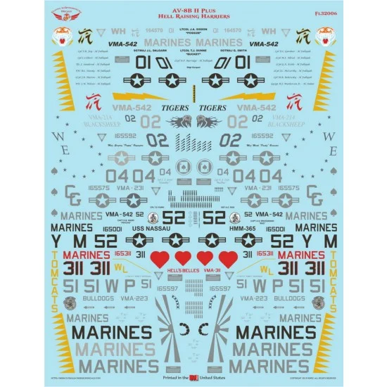 Flying Leathernecks FL32006 1/32 AV-8B II Plus Hell Raising Harriers Decal