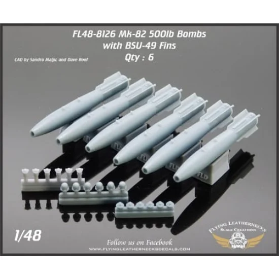 Flying Leathernecks FL48-8126 1/48 Mk-82 500lb Bombs with BSU-49 Ballute Fin (6pcs)